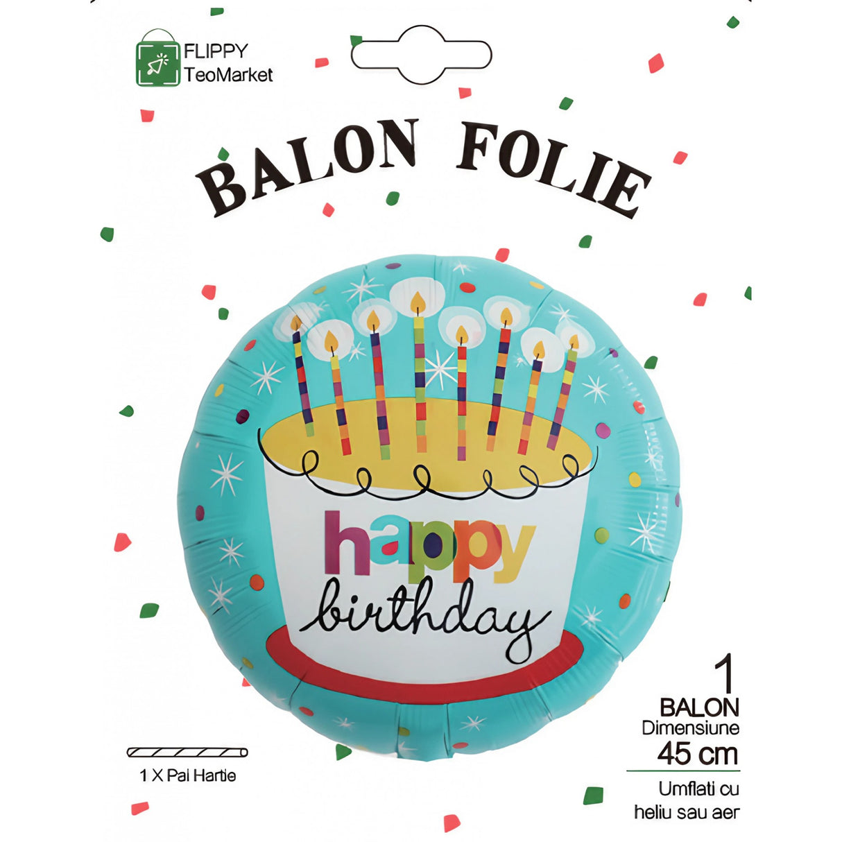 Balon Din Folie Metalizata, Mini Figurina Rotunda, Tema Aniversare, 45 Cm, Ambalaj Individual, Pai Inclus, Umflare Cu Aer Sau Heliu - vivimall.ro