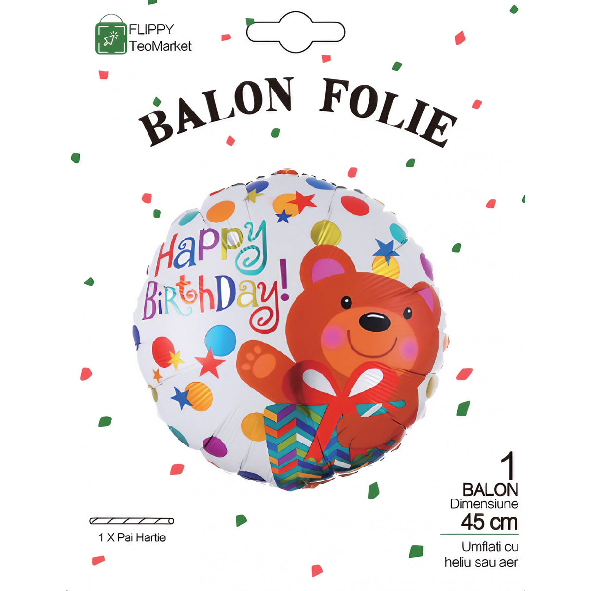 Balon Din Folie Metalizata, Mini Figurina Rotunda, Tema Aniversare, 45 Cm, Ambalaj Individual, Pai Inclus, Umflare Cu Aer Sau Heliu - vivimall.ro