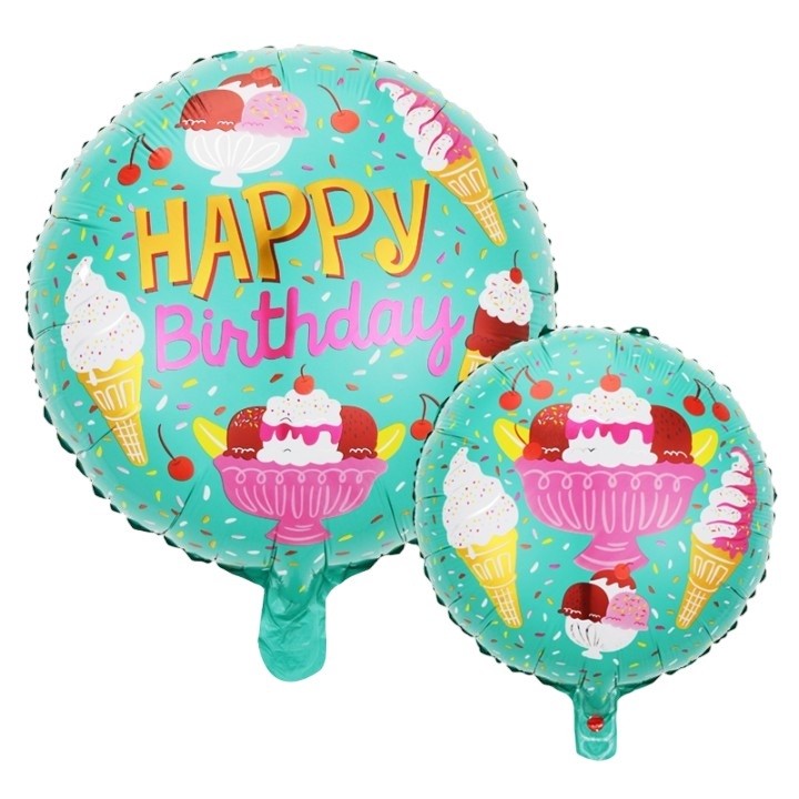 Balon Din Folie Metalizata, Mini Figurina Rotunda, Happy Birthday, Tematica Aniversare, 45 Cm, Ambalaj Individual, Pai Inclus, Umflare Cu Aer Sau Heliu - vivimall.ro