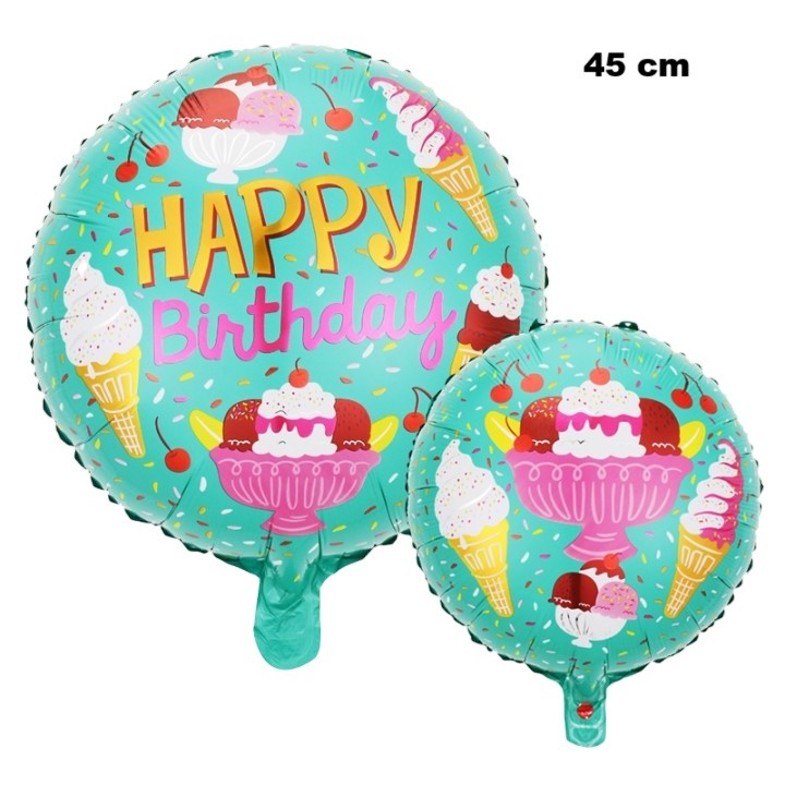 Balon Din Folie Metalizata, Mini Figurina Rotunda, Happy Birthday, Tematica Aniversare, 45 Cm, Ambalaj Individual, Pai Inclus, Umflare Cu Aer Sau Heliu - vivimall.ro