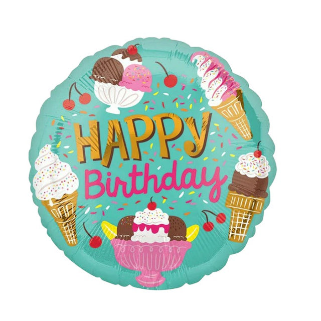 Balon Din Folie Metalizata, Mini Figurina Rotunda, Happy Birthday, Tematica Aniversare, 45 Cm, Ambalaj Individual, Pai Inclus, Umflare Cu Aer Sau Heliu - vivimall.ro