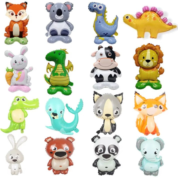 Balon Din Folie Metalizata, Mini Figurine Animalute, Tematica Aniversare, Ambalaj Individual, Pai Inclus, Umflare Cu Aer Sau Heliu