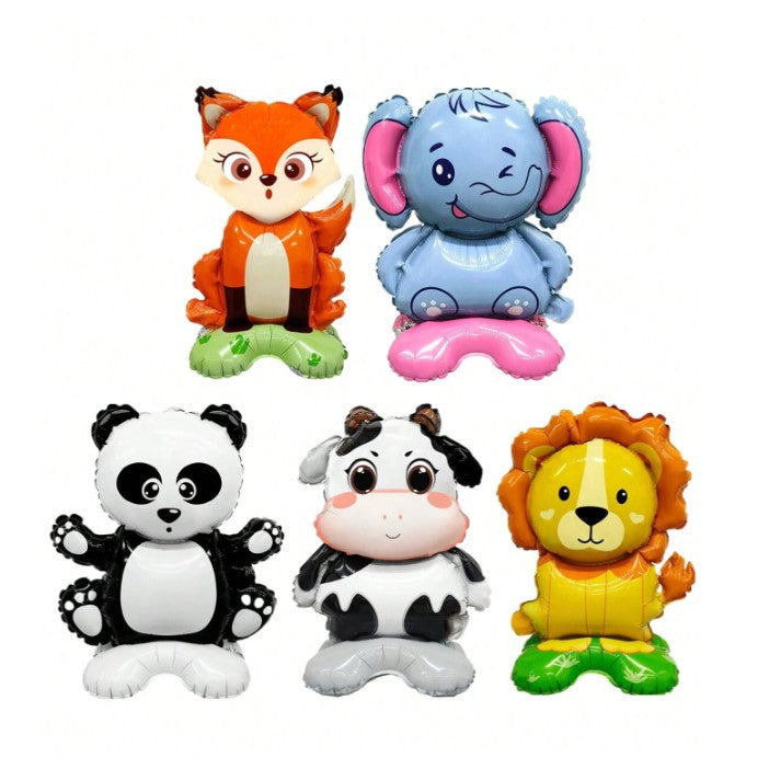 Balon Din Folie Metalizata, Mini Figurine Animalute, Tematica Aniversare, Ambalaj Individual, Pai Inclus, Umflare Cu Aer Sau Heliu