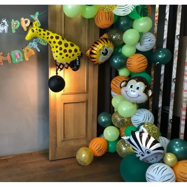 Balon Din Folie Metalizata, Mini Figurine Animalute, Tematica Aniversare, Ambalaj Individual, Pai Inclus, Umflare Cu Aer Sau Heliu