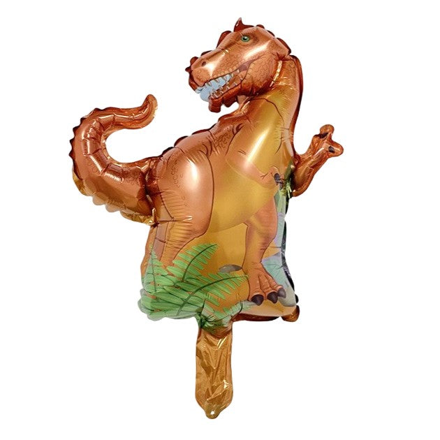 Balon Din Folie Metalizata, Mini Figurine Dinozauri, Tematica Aniversare, Ambalaj Individual, Pai Inclus, Umflare Cu Aer Sau Heliu