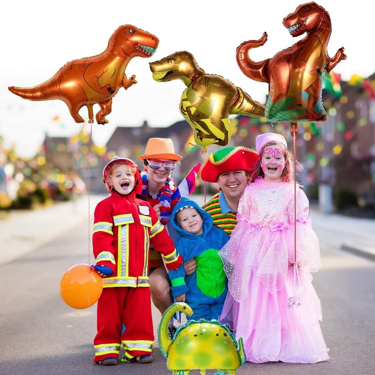 Balon din Folie Metalizata, Flippy, Mini Figurine Dinozauri, Model Velociraptor, Tematica Aniversare, 48x43 cm, Ambalaj Individual, Pai Inclus, Umflare cu Aer sau Heliu, Multicolor