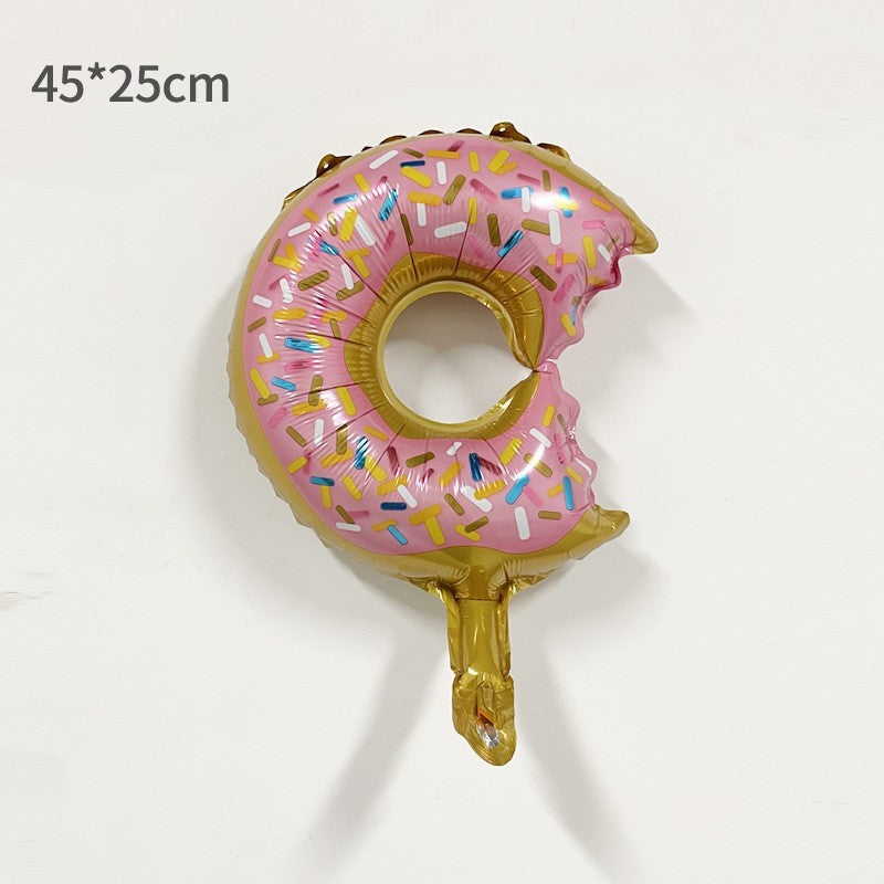 Balon din Folie Metalizata, Flippy, Mini Figurine Dulciuri, Model Gogoasa Muscata, Tematica Aniversare, 45x25 cm, Ambalaj Individual, Pai Inclus, Umflare cu Aer sau Heliu, Multicolor