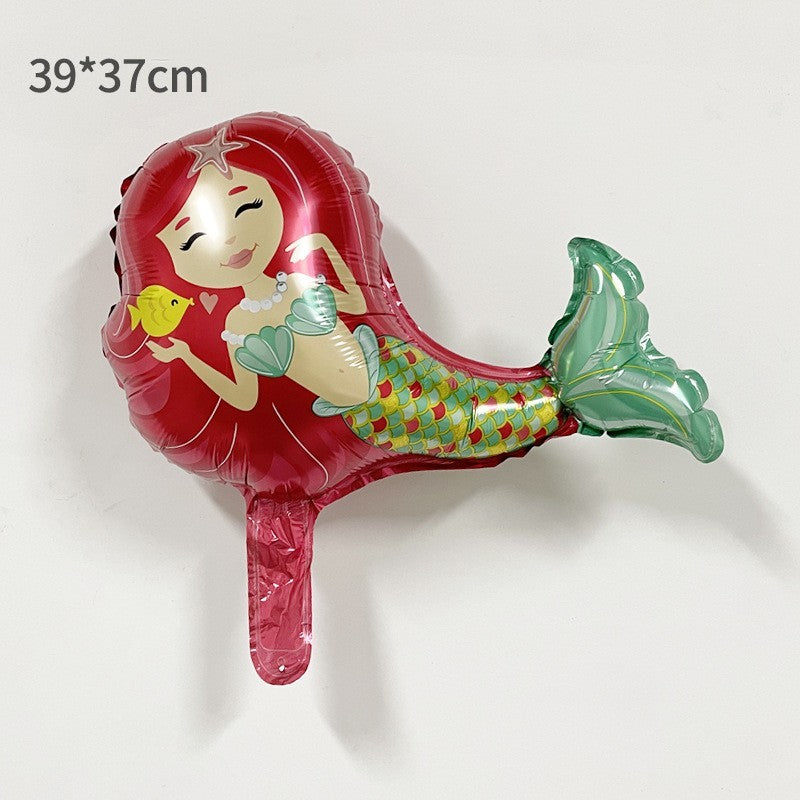 Balon Din Folie Metalizata, Mini Figurine, Model Sirena Cu Par, Tematica Aniversare, Ambalaj Individual, Pai Inclus, Umflare Cu Aer Sau Heliu, Multicolor