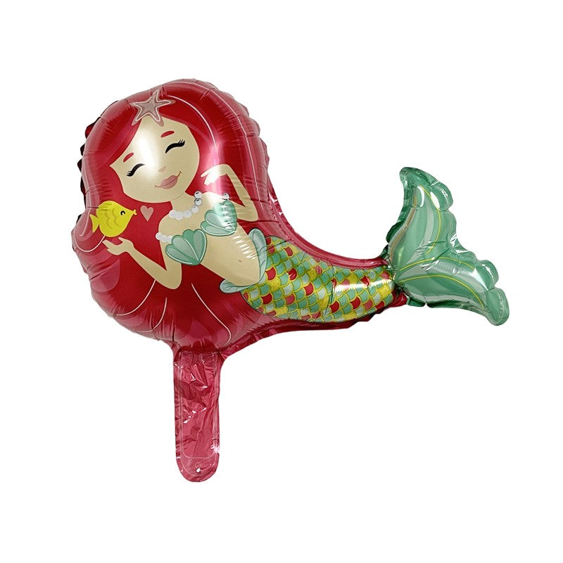 Balon Din Folie Metalizata, Mini Figurine, Model Sirena Cu Par, Tematica Aniversare, Ambalaj Individual, Pai Inclus, Umflare Cu Aer Sau Heliu, Multicolor