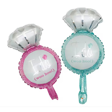 Balon din Folie Metalizata, Vivimall, Mini Figurine Nunta, Model Inel de Logodna, Tematica Cerere in Casatorie, 46x23 cm, Ambalaj Individual, Pai Inclus, Umflare cu Aer sau Heliu, Albastru