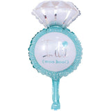 Balon din Folie Metalizata, Vivimall, Mini Figurine Nunta, Model Inel de Logodna, Tematica Cerere in Casatorie, 46x23 cm, Ambalaj Individual, Pai Inclus, Umflare cu Aer sau Heliu, Albastru - vivimall.ro