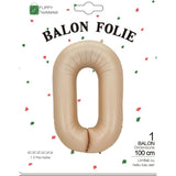Balon din Folie Metalizata, Vivimall, Model Cifra 0, 100 cm, Ambalaj Individual, Pai Inclus, Crem - vivimall.ro