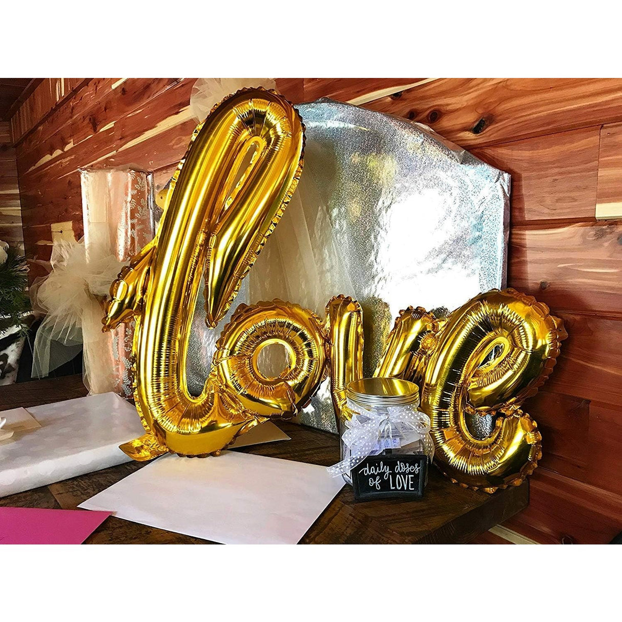 Balon Din Folie Metalizata, Model Love Scris De Mana, Tematica Ziua Îndrăgostiților, Ambalaj Individual, Pai Inclus, Umflare Cu Aer Sau Heliu,