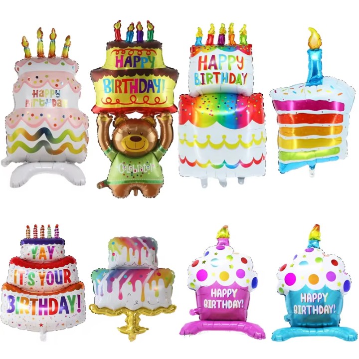 Balon din Folie Metalizata, Vivimall, Model Prajitura cu Lumanare, 84x53 cm, Baloane Party, Ambalaj Individual, Pai Inclus, Umflare cu Aer sau Heliu, Multicolor