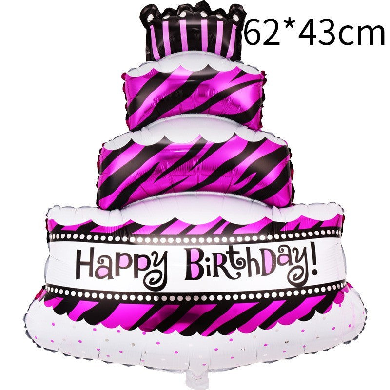 Balon Din Folie Metalizata, Model Tort Cu 4 Straturi, Balon Aniversar, Model Happy Birthday, Ambalaj Individual, Pai Inclus, Umflare Cu Aer Sau Heliu,