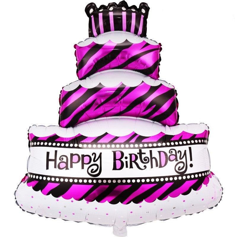 Balon Din Folie Metalizata, Model Tort Cu 4 Straturi, Balon Aniversar, Model Happy Birthday, Ambalaj Individual, Pai Inclus, Umflare Cu Aer Sau Heliu,
