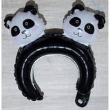 Balon din Folie Metalizata, Flippy, Tip Coronita cu Urechi, Model Panda, Ambalaj Individual, Pai Inclus, Umflare cu Aer sau Heliu, 30 x 27 cm, Albastru