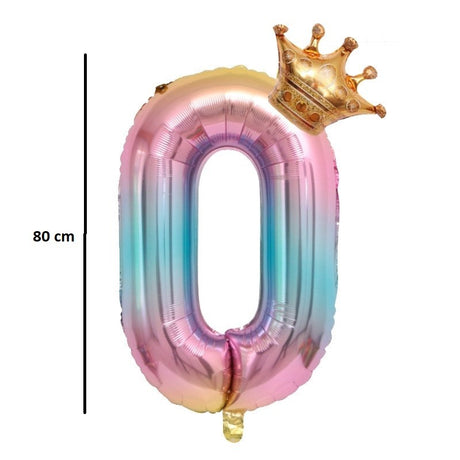 Balon din Folie Metalizata, Vivimall, Figurina Cifra Gradient, Tema Aniversare 80 cm, Ambalaj Individual, Pai inclus, Umflare cu Aer sau Heliu, Coronita, Cifra 0
