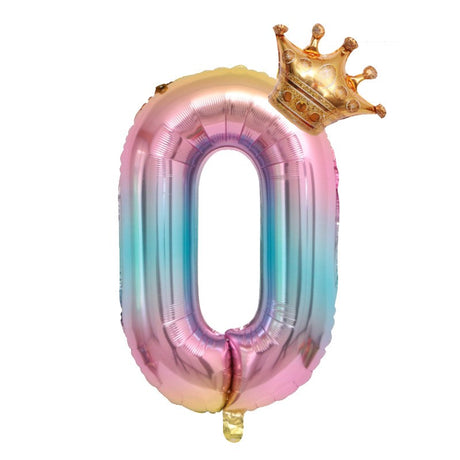 Balon Din Folie Metalizata, Figurina Cifra Gradient, Tema Aniversare 80 Cm, Ambalaj Individual, Pai Inclus, Umflare Cu Aer Sau Heliu, Coronita, Cifra 0 - vivimall.ro