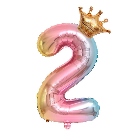 Balon Din Folie Metalizata, Figurina Cifra Gradient, Tema Aniversare 80 Cm, Ambalaj Individual, Pai Inclus, Umflare Cu Aer Sau Heliu, Coronita, Cifra 2 - vivimall.ro