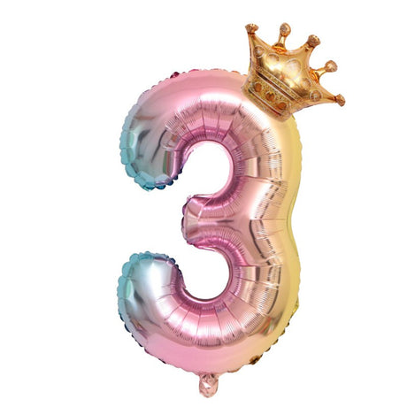 Balon Din Folie Metalizata, Figurina Cifra Gradient, Tema Aniversare 80 Cm, Ambalaj Individual, Pai Inclus, Umflare Cu Aer Sau Heliu, Coronita, Cifra 3 - vivimall.ro