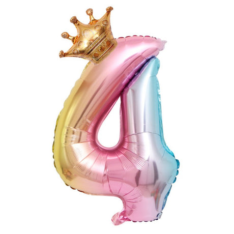 Balon Din Folie Metalizata, Figurina Cifra Gradient, Tema Aniversare 80 Cm, Ambalaj Individual, Pai Inclus, Umflare Cu Aer Sau Heliu, Coronita, Cifra 4 - vivimall.ro