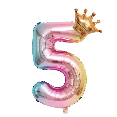 Balon Din Folie Metalizata, Figurina Cifra Gradient, Tema Aniversare 80 Cm, Ambalaj Individual, Pai Inclus, Umflare Cu Aer Sau Heliu, Coronita, Cifra 5 - vivimall.ro