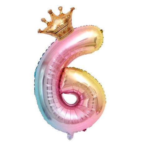 Balon Din Folie Metalizata, Figurina Cifra Gradient, Tema Aniversare 80 Cm, Ambalaj Individual, Pai Inclus, Umflare Cu Aer Sau Heliu, Coronita, Cifra 6 - vivimall.ro