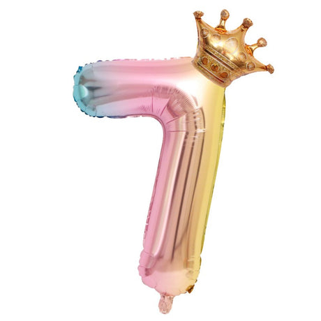 Balon Din Folie Metalizata, Figurina Cifra Gradient, Tema Aniversare 80 Cm, Ambalaj Individual, Pai Inclus, Umflare Cu Aer Sau Heliu, Coronita, Cifra 7 - vivimall.ro