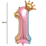 Balon Din Folie Metalizata, Figurina Cifra Gradient, Tema Aniversare 80 Cm, Ambalaj Individual, Pai Inclus, Umflare Cu Aer Sau Heliu, Coronita, Cifra 1 - vivimall.ro