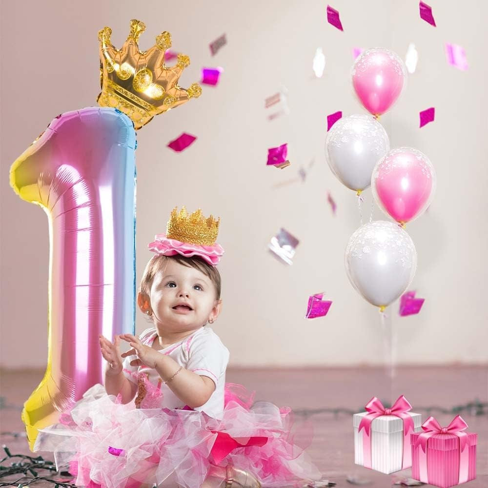 Balon Din Folie Metalizata, Figurina Cifra Gradient, Tema Aniversare 80 Cm, Ambalaj Individual, Pai Inclus, Umflare Cu Aer Sau Heliu, Coronita, Cifra 1 - vivimall.ro