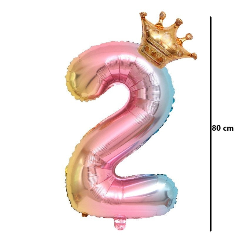 Balon din Folie Metalizata, Vivimall, Figurina Cifra Gradient, Tema Aniversare 80 cm, Ambalaj Individual, Pai inclus, Umflare cu Aer sau Heliu, Coronita, Cifra 2 - vivimall.ro