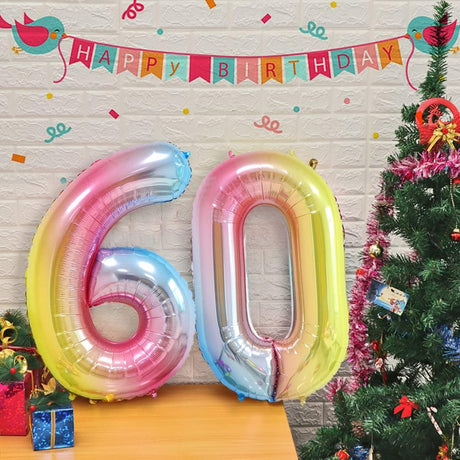 Balon din Folie Metalizata Gradient Vivimall, Figurina Cifra, Tema Aniversare 100 cm, Ambalaj Individual, Pai inclus, Umflare cu Aer sau Heliu, Multicolor, Cifra 0