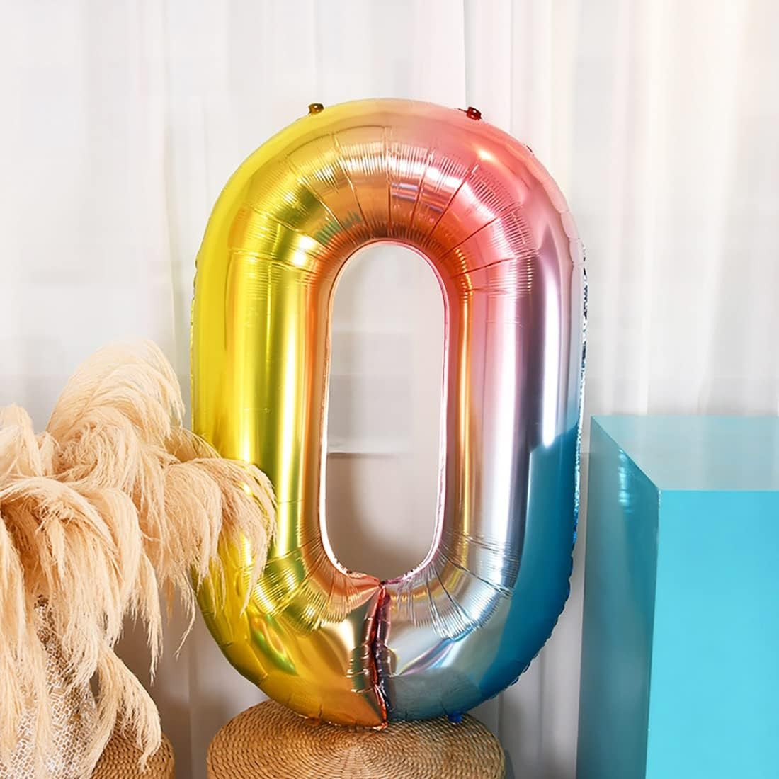 Balon Din Folie Metalizata Gradient Figurina Cifra, Tema Aniversare 100 Cm, Ambalaj Individual, Pai Inclus, Umflare Cu Aer Sau Heliu, Cifra 0 - vivimall.ro