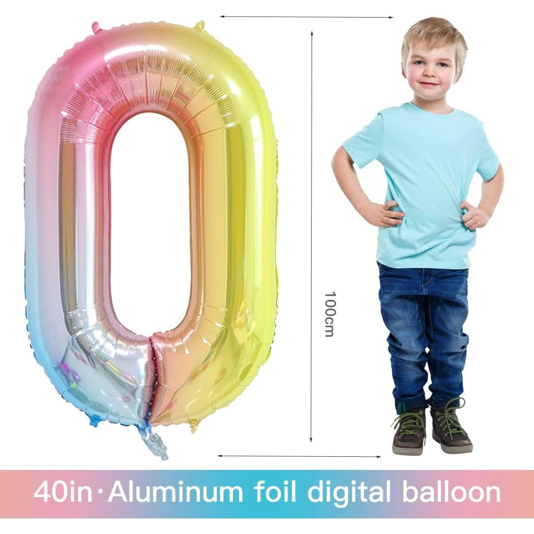 Balon din Folie Metalizata Gradient Vivimall, Figurina Cifra, Tema Aniversare 100 cm, Ambalaj Individual, Pai inclus, Umflare cu Aer sau Heliu, Multicolor, Cifra 0