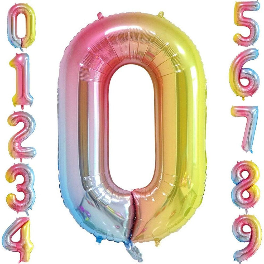 Balon Din Folie Metalizata Gradient Figurina Cifra, Tema Aniversare 100 Cm, Ambalaj Individual, Pai Inclus, Umflare Cu Aer Sau Heliu, Cifra 0 - vivimall.ro