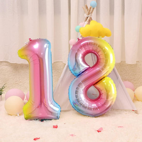 Balon din Folie Metalizata Gradient Vivimall, Figurina Cifra, Tema Aniversare 100 cm, Ambalaj Individual, Pai inclus, Umflare cu Aer sau Heliu, Multicolor, Cifra 1