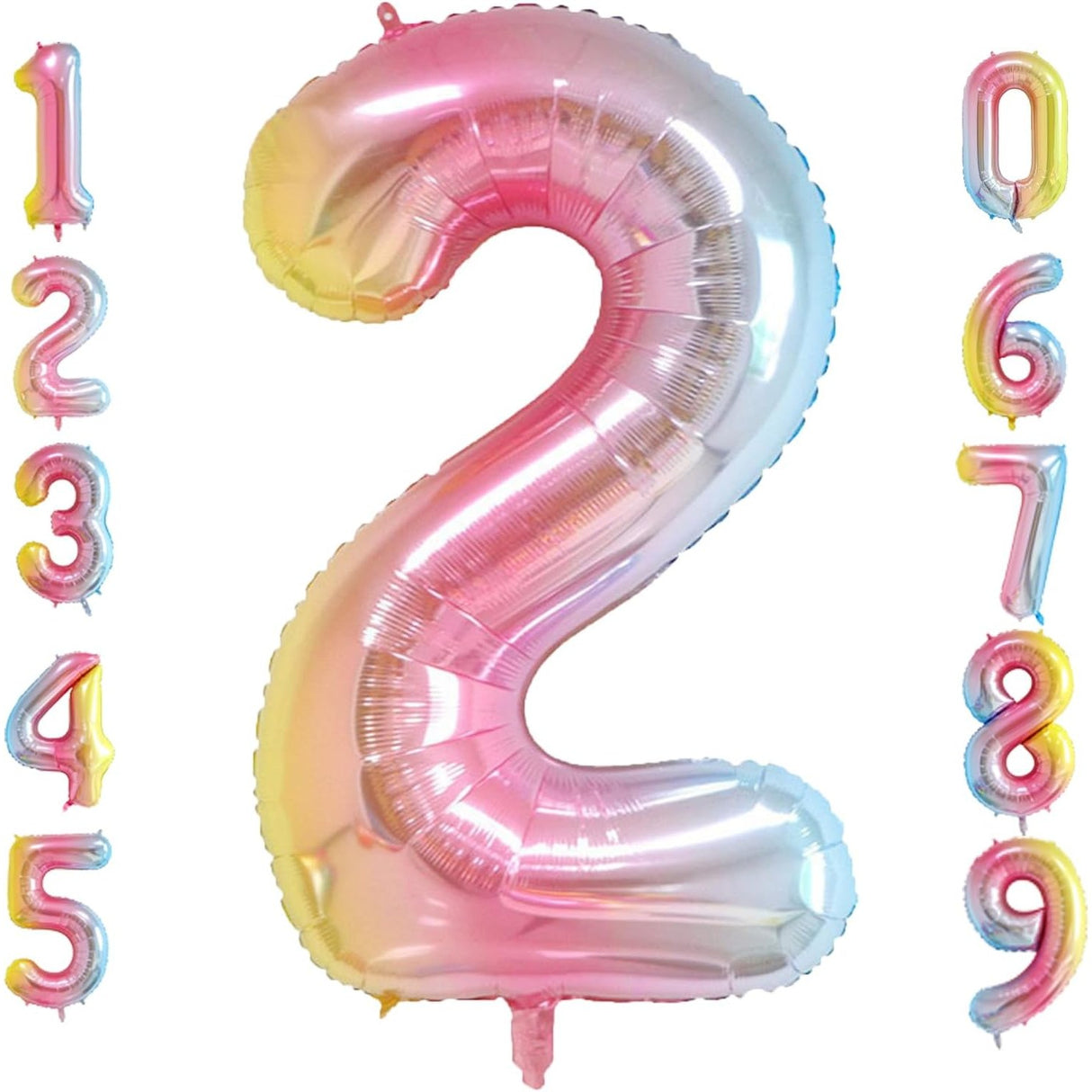 Balon Din Folie Metalizata Gradient Figurina Cifra, Tema Aniversare 100 Cm, Ambalaj Individual, Pai Inclus, Umflare Cu Aer Sau Heliu, Cifra 2 - vivimall.ro