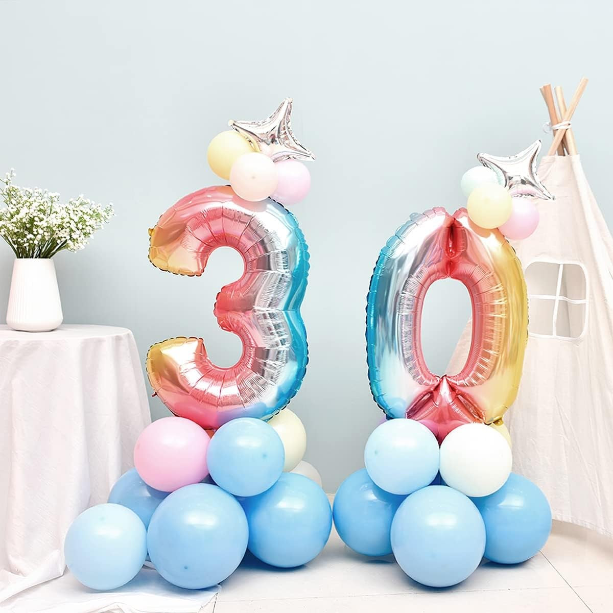 Balon Din Folie Metalizata Gradient Figurina Cifra, Tema Aniversare 100 Cm, Ambalaj Individual, Pai Inclus, Umflare Cu Aer Sau Heliu, Cifra 3 - vivimall.ro