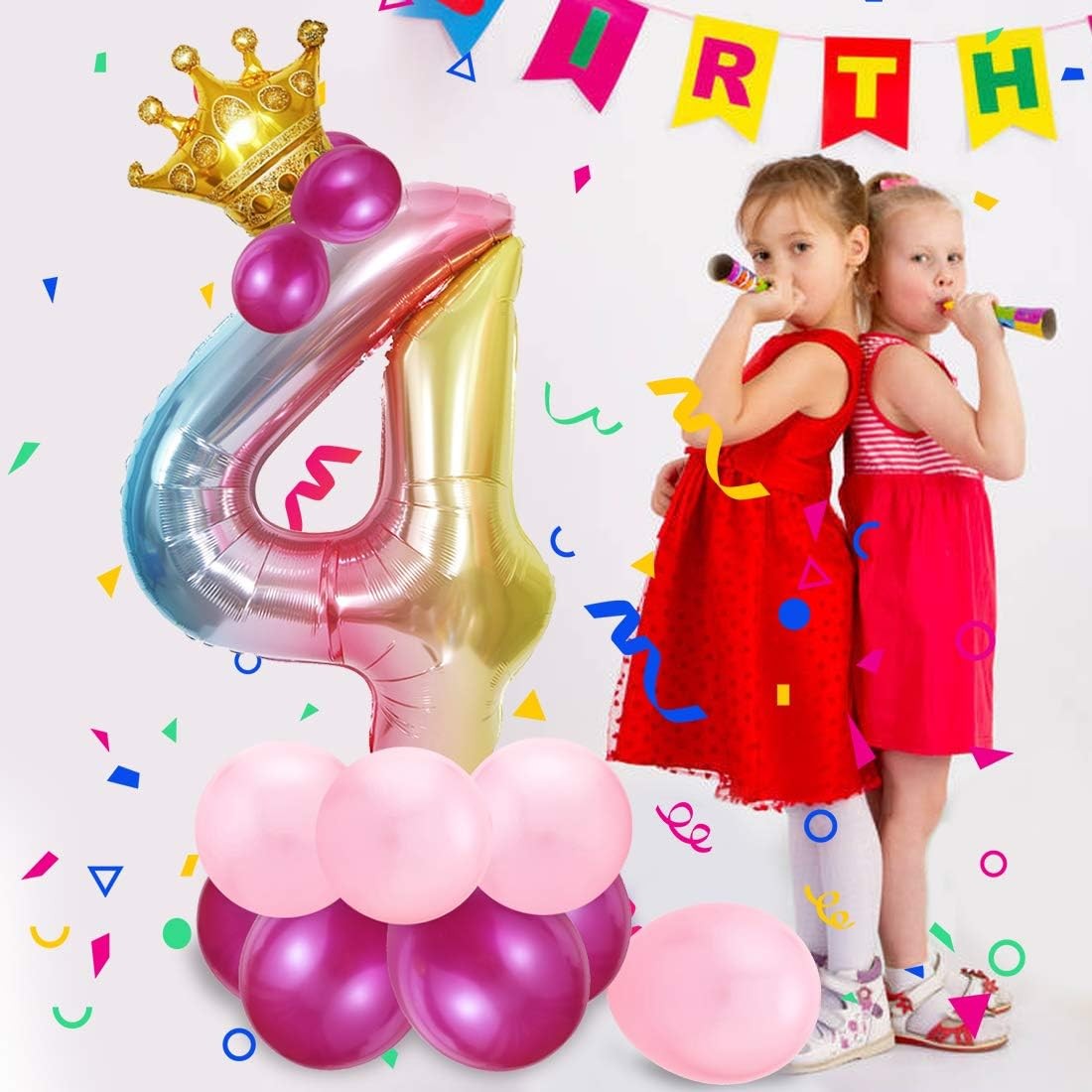 Balon Din Folie Metalizata Gradient Figurina Cifra, Tema Aniversare 100 Cm, Ambalaj Individual, Pai Inclus, Umflare Cu Aer Sau Heliu, Cifra 4 - vivimall.ro