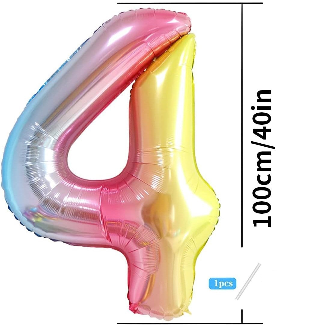 Balon Din Folie Metalizata Gradient Figurina Cifra, Tema Aniversare 100 Cm, Ambalaj Individual, Pai Inclus, Umflare Cu Aer Sau Heliu, Cifra 4 - vivimall.ro