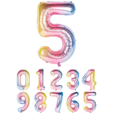 Balon din Folie Metalizata Gradient Vivimall, Figurina Cifra, Tema Aniversare 100 cm, Ambalaj Individual, Pai inclus, Umflare cu Aer sau Heliu, Multicolor, Cifra 5