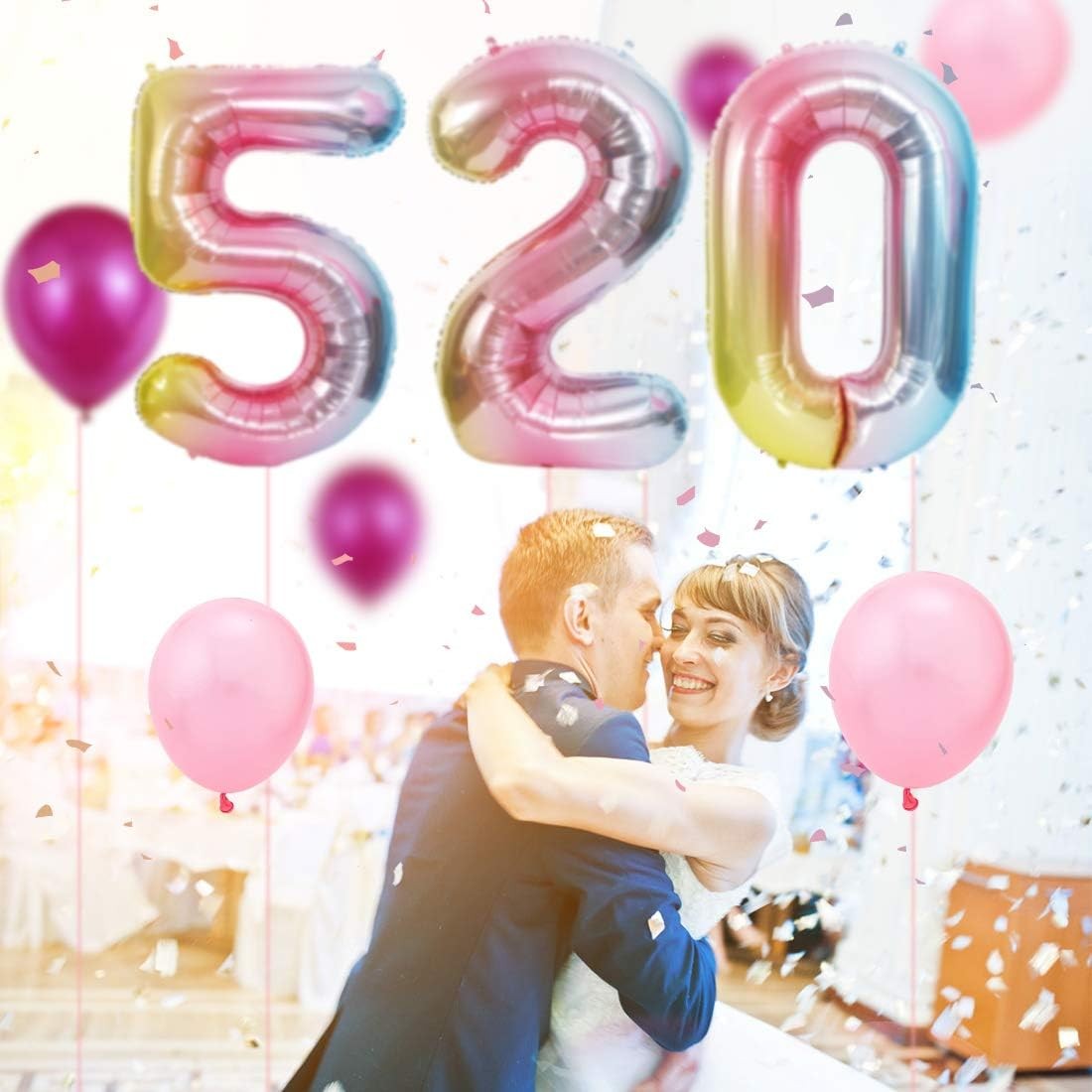 Balon din Folie Metalizata Gradient Vivimall, Figurina Cifra, Tema Aniversare 100 cm, Ambalaj Individual, Pai inclus, Umflare cu Aer sau Heliu, Multicolor, Cifra 5