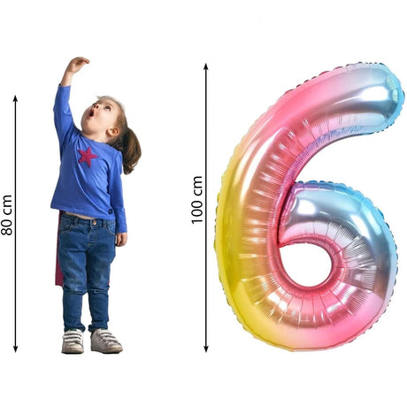 Balon Din Folie Metalizata Gradient Figurina Cifra, Tema Aniversare 100 Cm, Ambalaj Individual, Pai Inclus, Umflare Cu Aer Sau Heliu, Cifra 6 - vivimall.ro