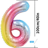 Balon din Folie Metalizata Gradient Vivimall, Figurina Cifra, Tema Aniversare 100 cm, Ambalaj Individual, Pai inclus, Umflare cu Aer sau Heliu, Multicolor, Cifra 6