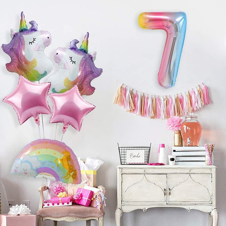 Balon Din Folie Metalizata Gradient Figurina Cifra, Tema Aniversare 100 Cm, Ambalaj Individual, Pai Inclus, Umflare Cu Aer Sau Heliu, Cifra 7 - vivimall.ro