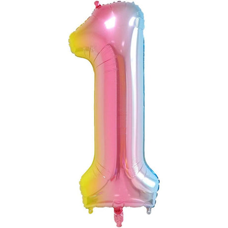 Balon Din Folie Metalizata Gradient Figurina Cifra, Tema Aniversare 100 Cm, Ambalaj Individual, Pai Inclus, Umflare Cu Aer Sau Heliu, Cifra 1 - vivimall.ro