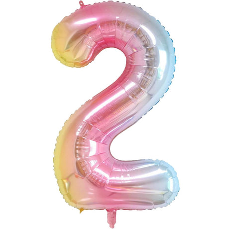 Balon Din Folie Metalizata Gradient Figurina Cifra, Tema Aniversare 100 Cm, Ambalaj Individual, Pai Inclus, Umflare Cu Aer Sau Heliu, Cifra 2 - vivimall.ro