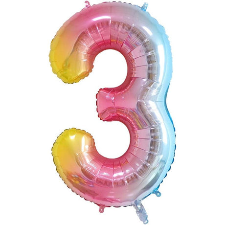 Balon Din Folie Metalizata Gradient Figurina Cifra, Tema Aniversare 100 Cm, Ambalaj Individual, Pai Inclus, Umflare Cu Aer Sau Heliu, Cifra 3 - vivimall.ro