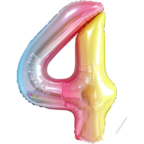 Balon Din Folie Metalizata Gradient Figurina Cifra, Tema Aniversare 100 Cm, Ambalaj Individual, Pai Inclus, Umflare Cu Aer Sau Heliu, Cifra 4 - vivimall.ro